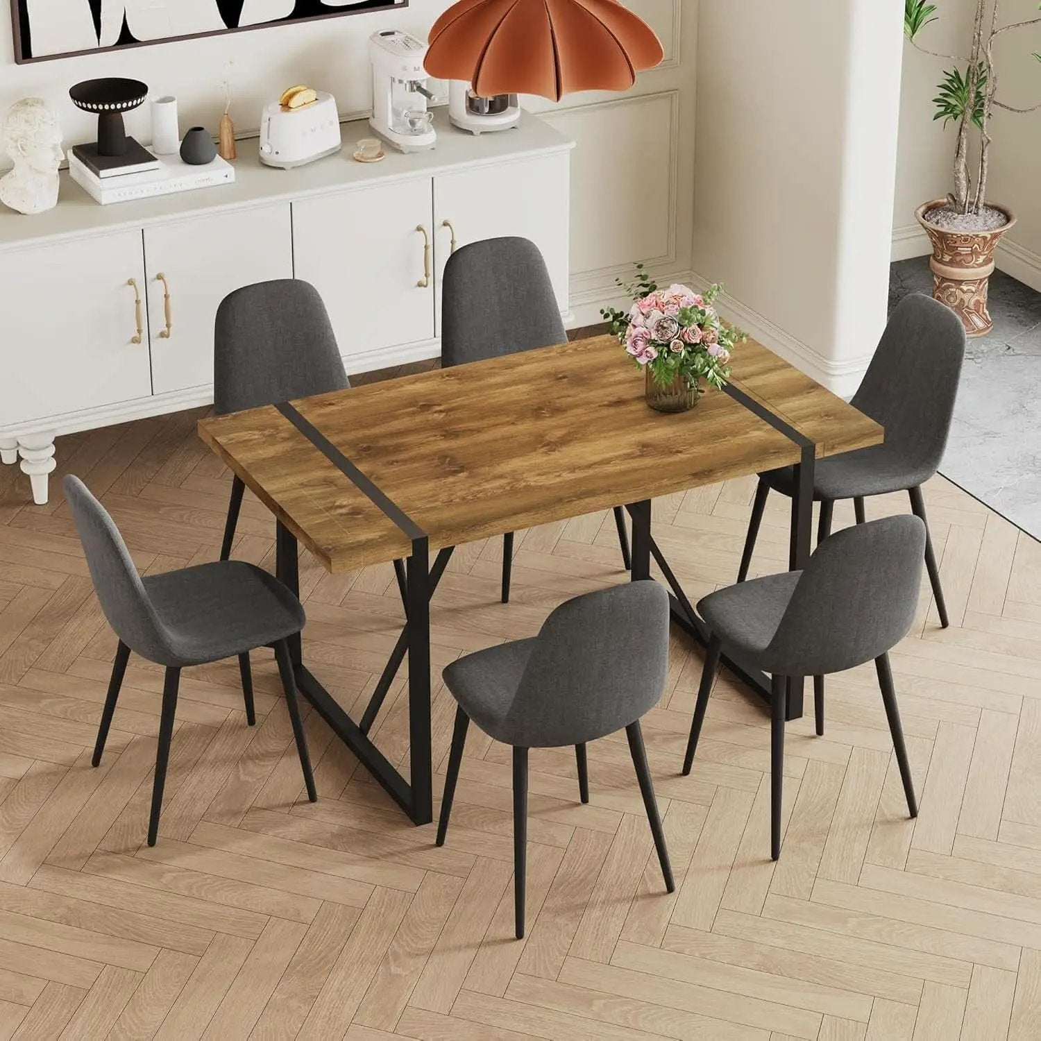 Executive Industrial Solid Walnut Dining Table Set from PriceLows™
