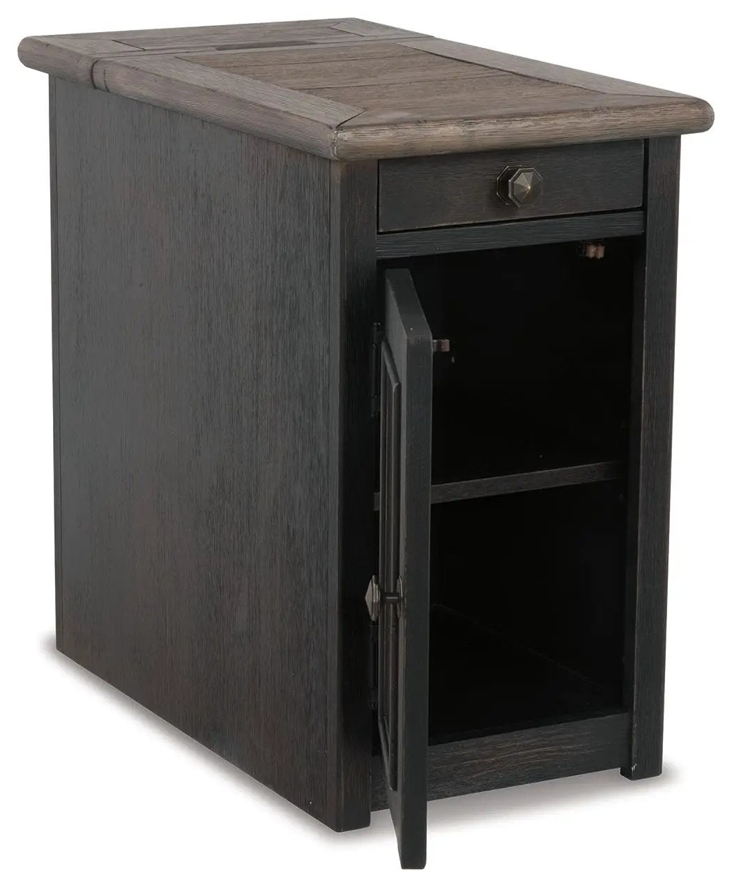Tyler Creek Chairside End Table | Grayish Brown And Black | Pull Out Tray | Adjustable Shelf