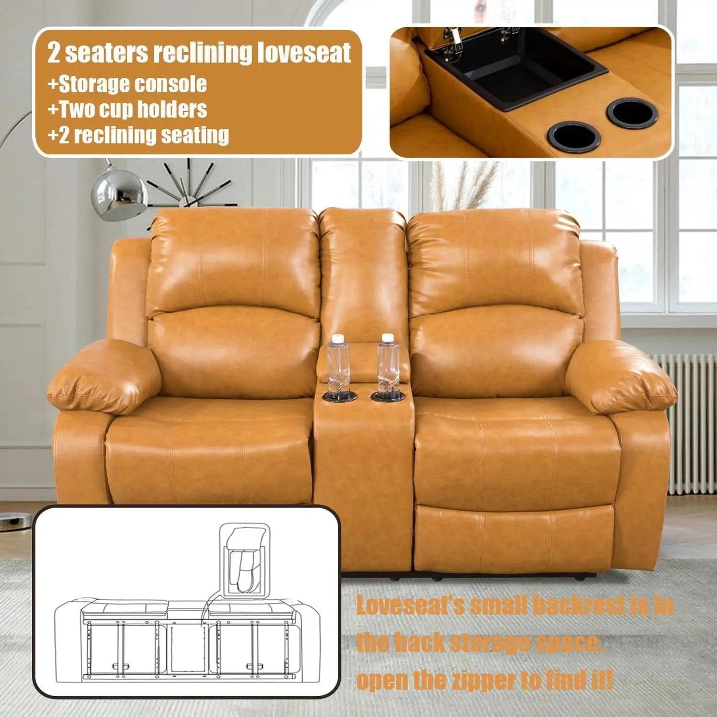 Ginger Faux Leather Reclining Sofa and Loveseat Set from PriceLows™