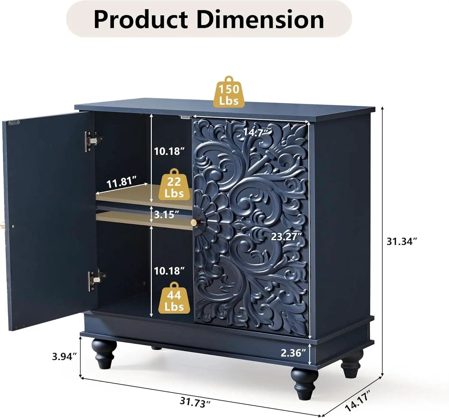 Midnight Blue Luxury Accent Sideboard With 2 Doors from PriceLows™