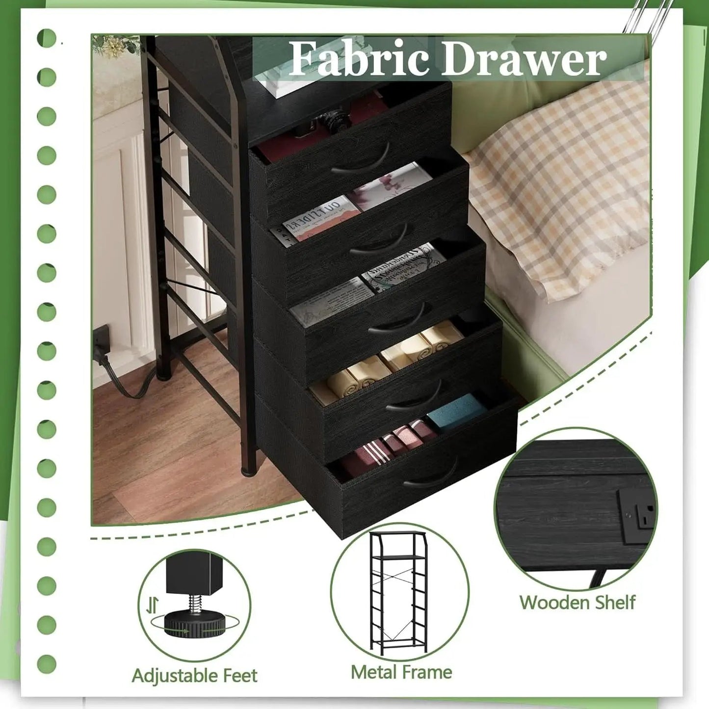 Black Oak Dresser With Integrated Charging Station from PriceLows™