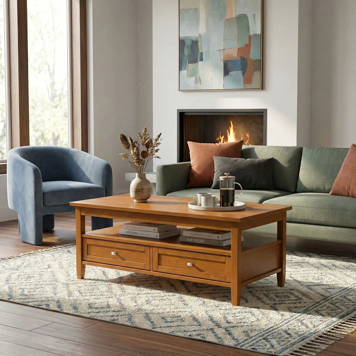 Warm Shaker Coffee Table | 2 Pieces | Solid Wood & Metal | Living Room