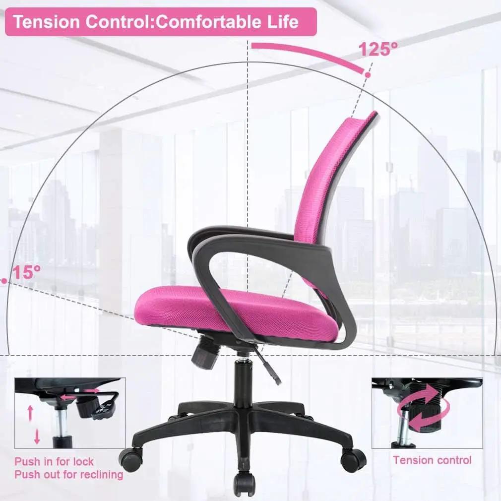 Pink Ergonomic Mesh Office Chair With Lumbar Support And Height Adjustable from PriceLows™