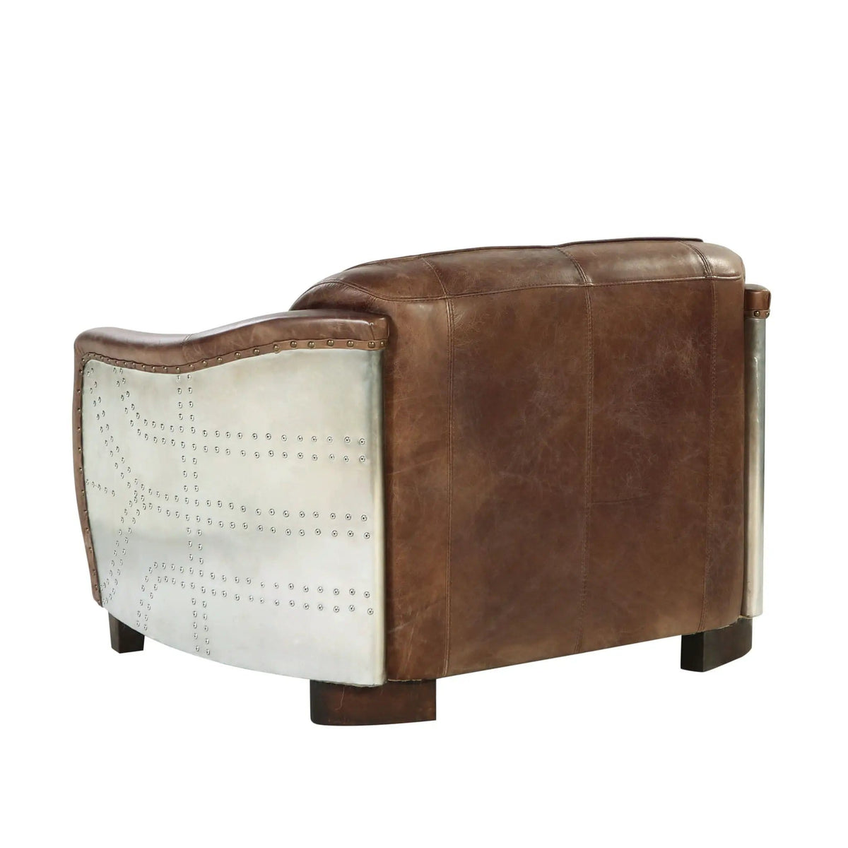 Brancaster Grain Leather Loveseat | 37 x 50 x 31 in | Leather & Aluminum | Brown