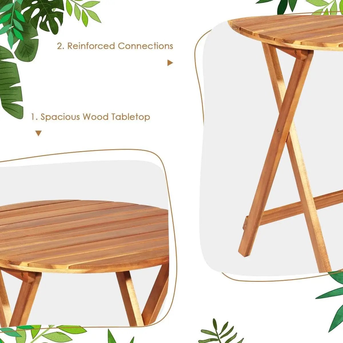Patio Bistro Set With Wood Table And Navy Cushioned Chairs from PriceLows™