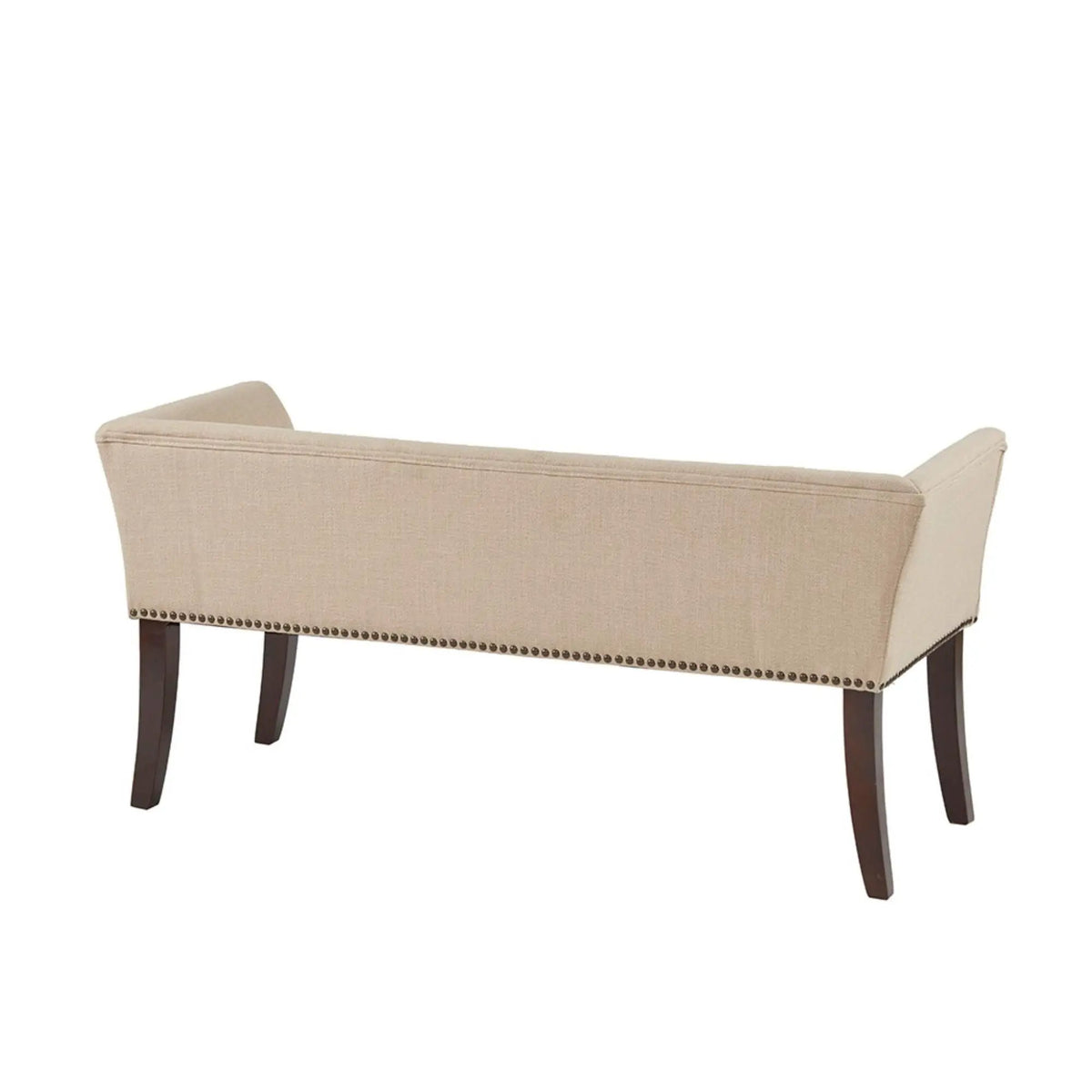 Upholstered Bench | Solid Wood Frame | Low Back And Flared Arms | Nailhead Trim