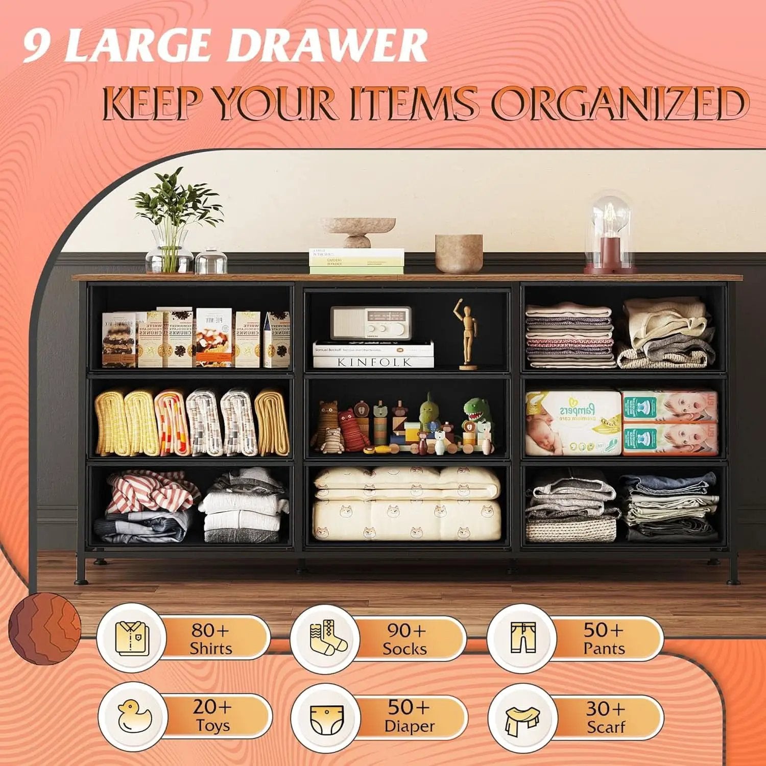 54 Inch Rustic Brown Dresser TV Console Cabinet Storage from PriceLows™