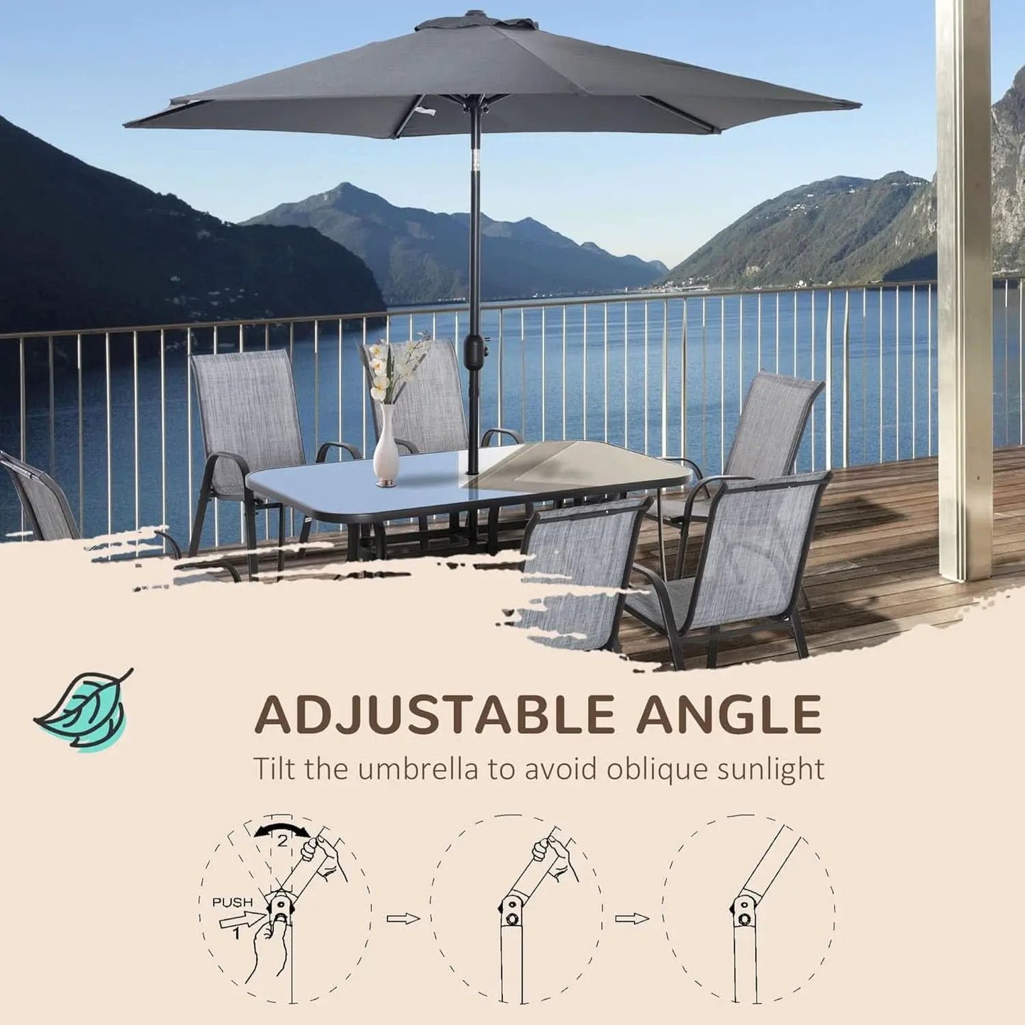Eight Piece Patio Furniture Set with Umbrella and Chairs from PriceLows™