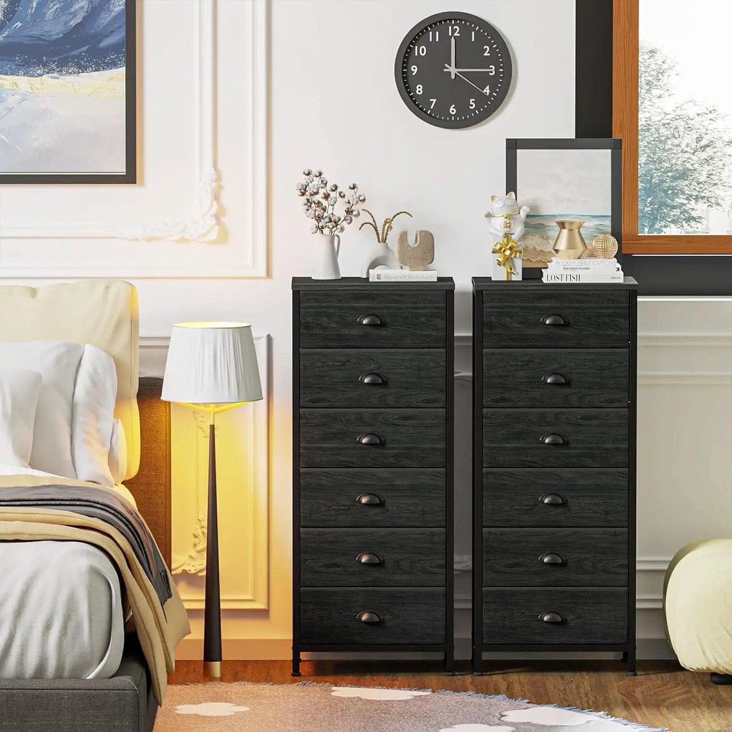 Tall Dresser With 6 Drawers Black Vertical Nightstand from PriceLows™