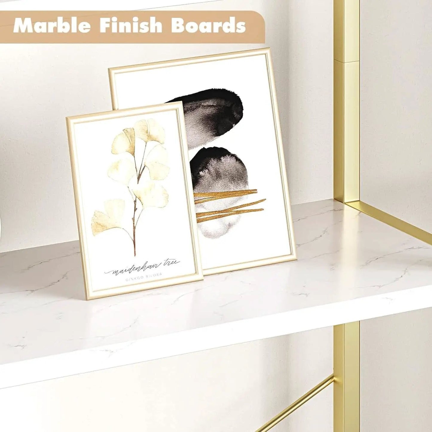 5 Tier Bookshelf Arched Display White Gold Metal Frame Bookcase from PriceLows™