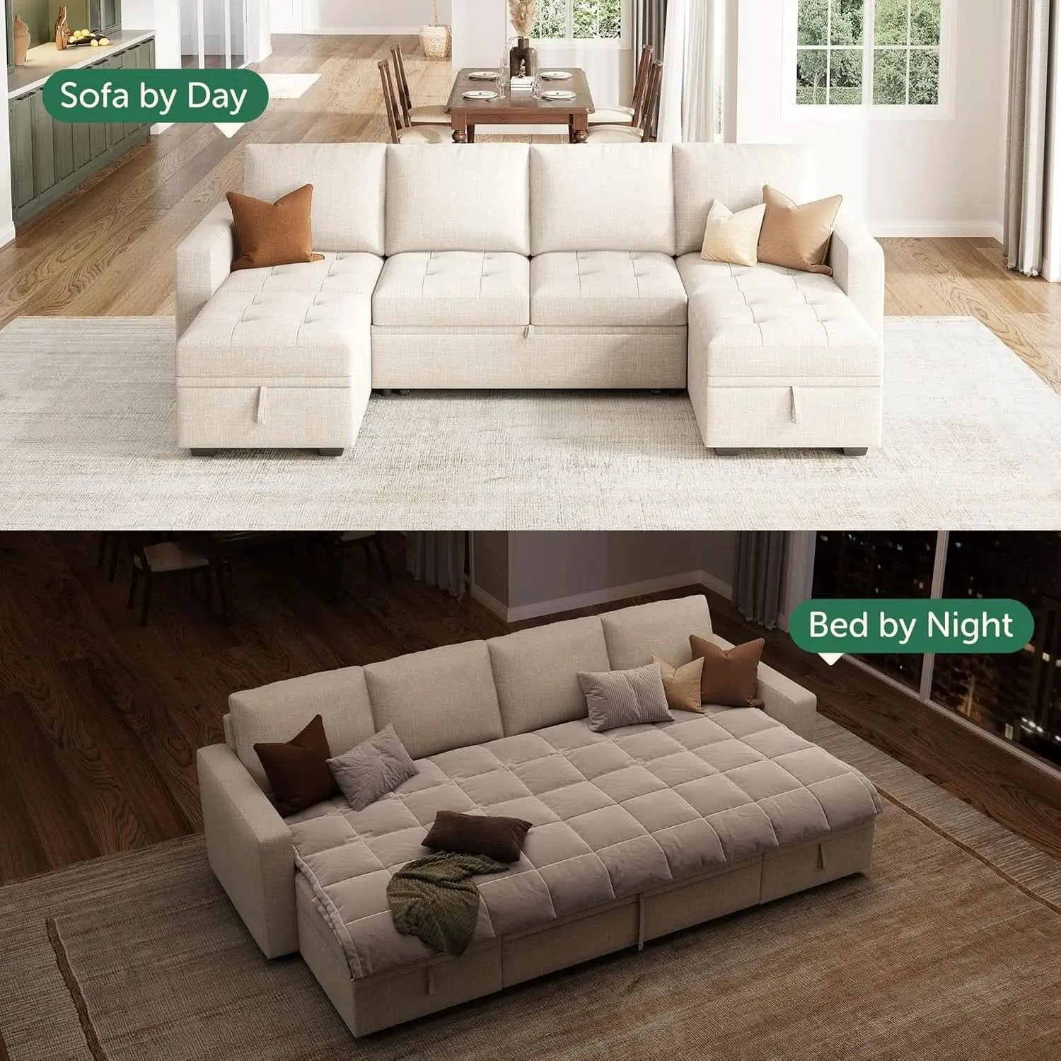 Beige Modular Sleeper Sectional Couch With Storage from PriceLows™
