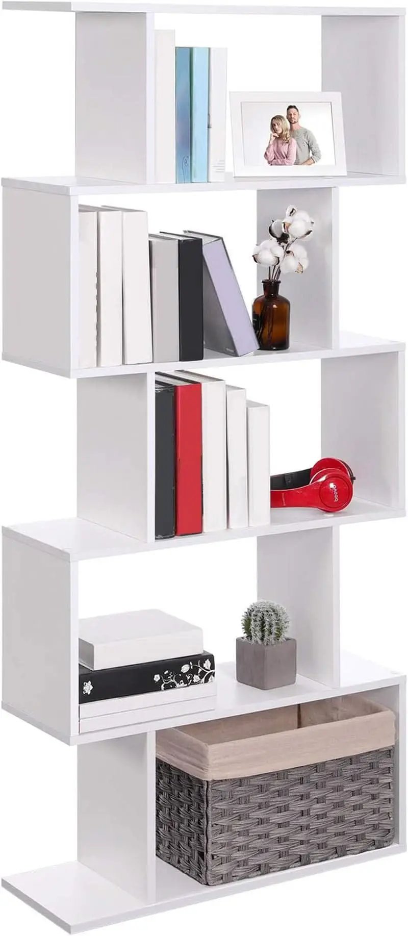Wooden Bookcase Display Shelf Room Divider 5 Tier White from PriceLows™
