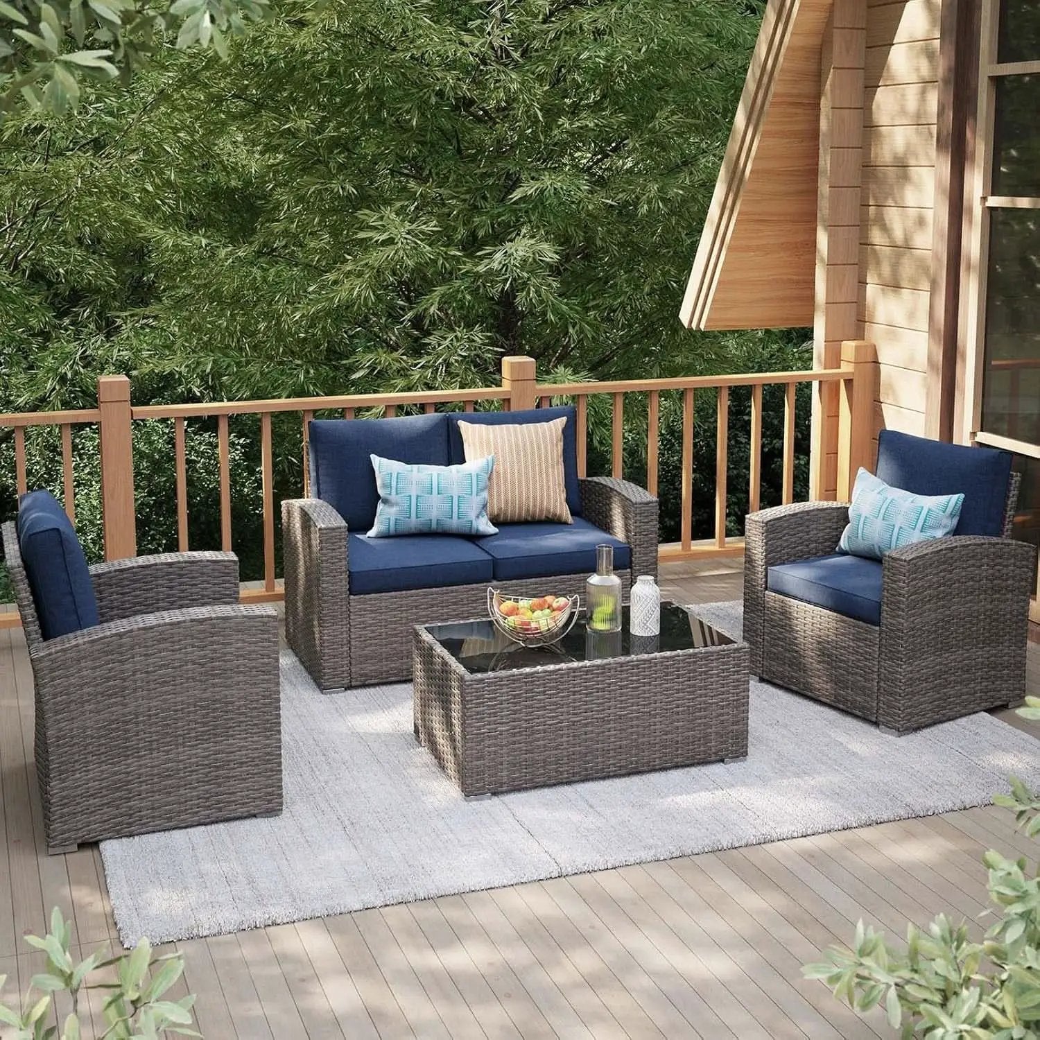 Navy Blue Outdoor Rattan Patio Furniture Set for Gatherings from PriceLows™