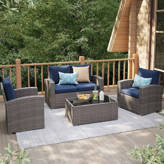Navy Blue Outdoor Rattan Patio Furniture Set for Gatherings from PriceLows™