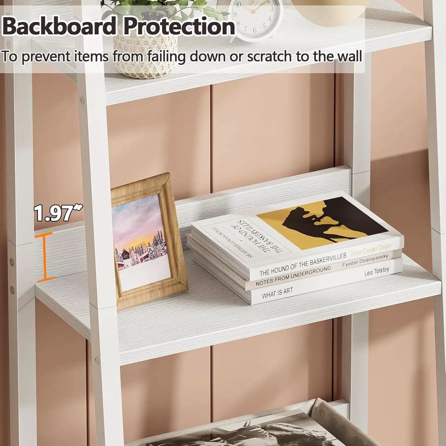 5 Tier White Ladder Shelf With Removable Fabric Drawer from PriceLows™