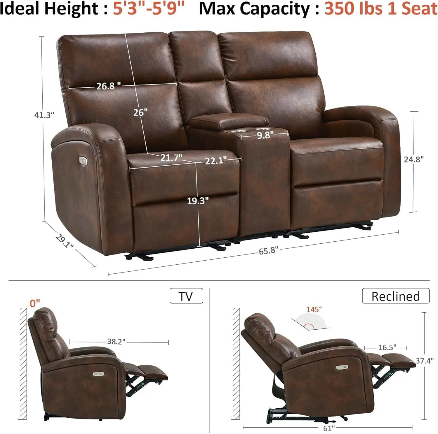 65.7 Inch Dark Brown Zero Wall Power Recliner Loveseat from PriceLows™