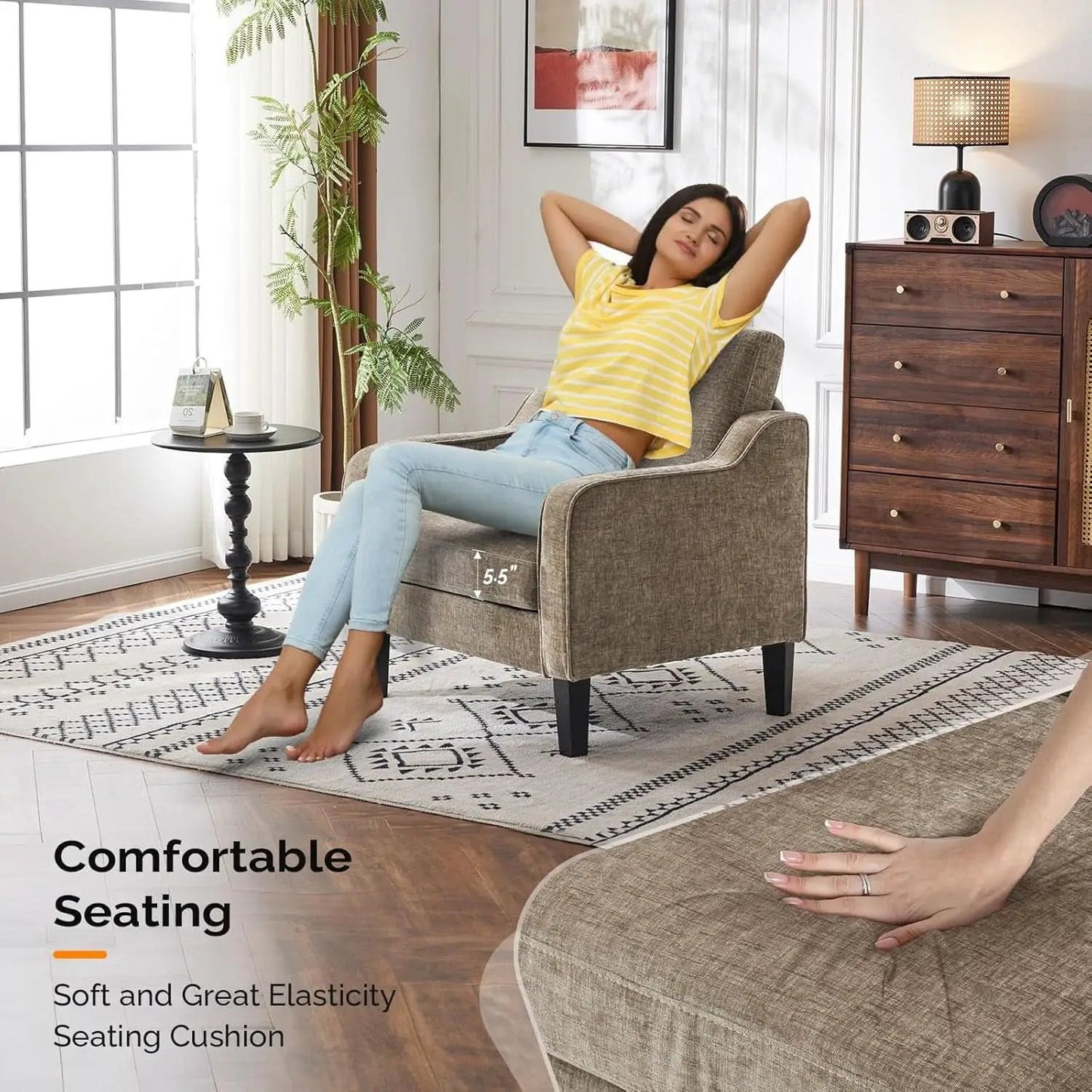 Light Brown Midcentury Upholstered Accent Chairs Set from PriceLows™