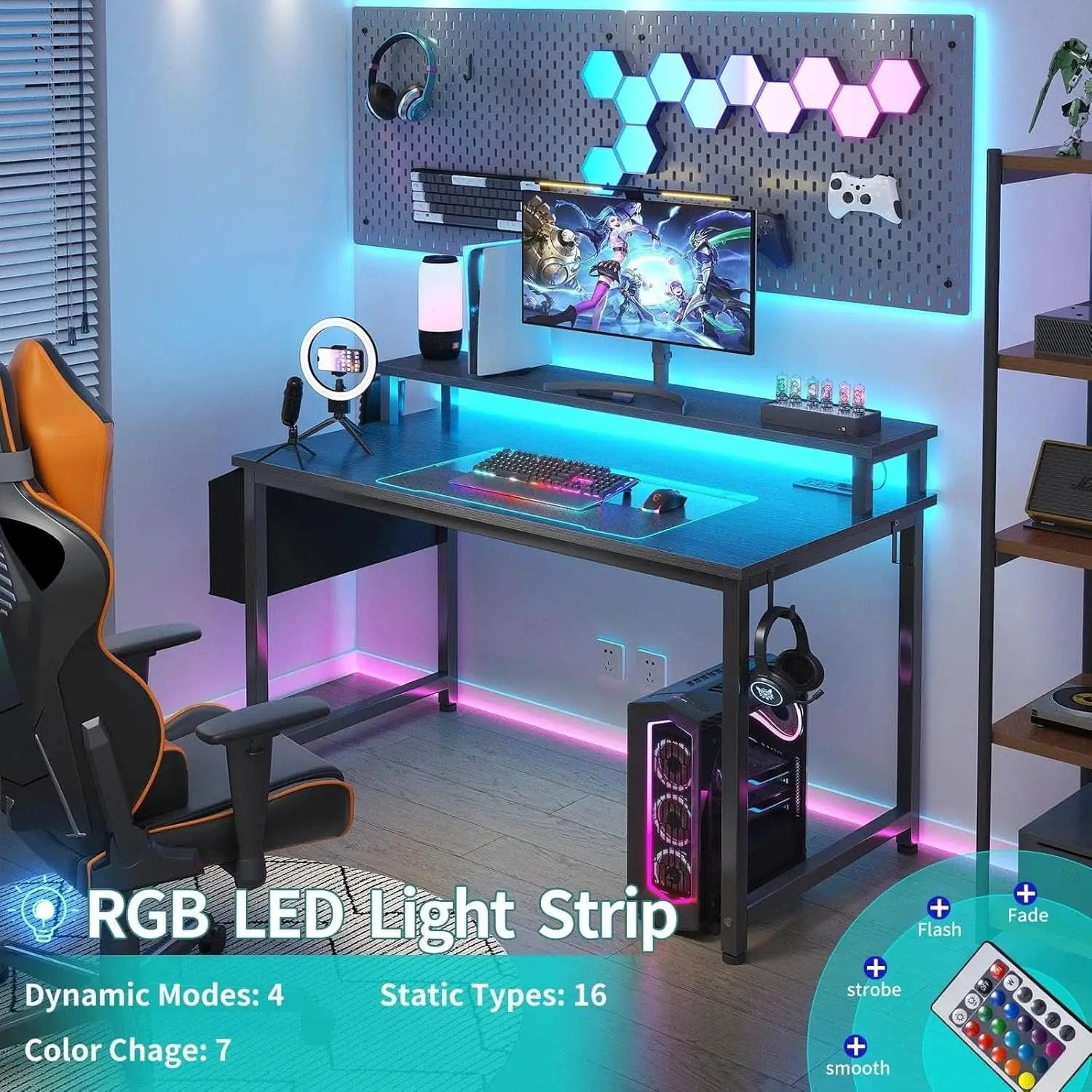 40 Inch Wide Gaming Desk With RGBLED Lighting Effects from PriceLows™