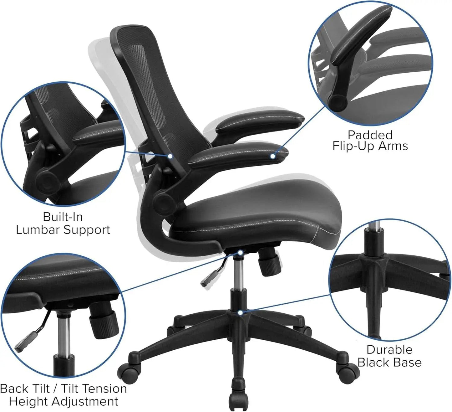 Kelista Mid-Back Ergonomic Office Chair With Adjustable Height, Black from PriceLows™