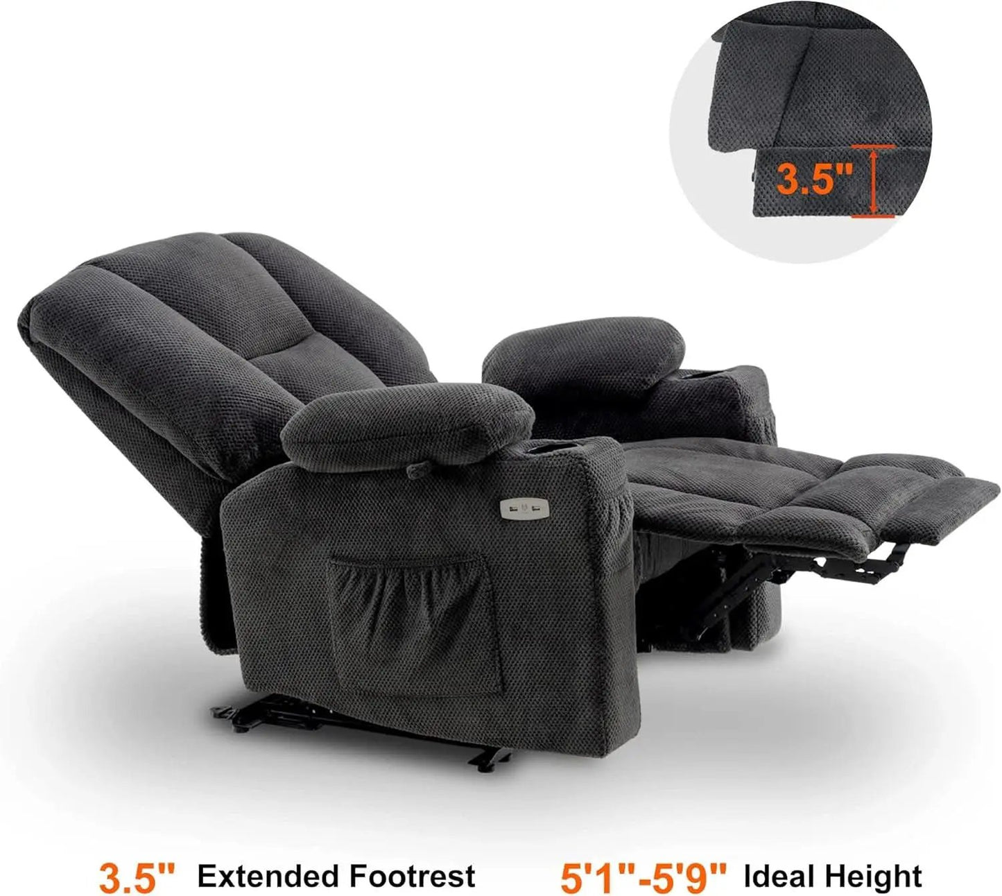 Grey Fabric Electric Recliner Chair With Heat And Vibration from PriceLows™