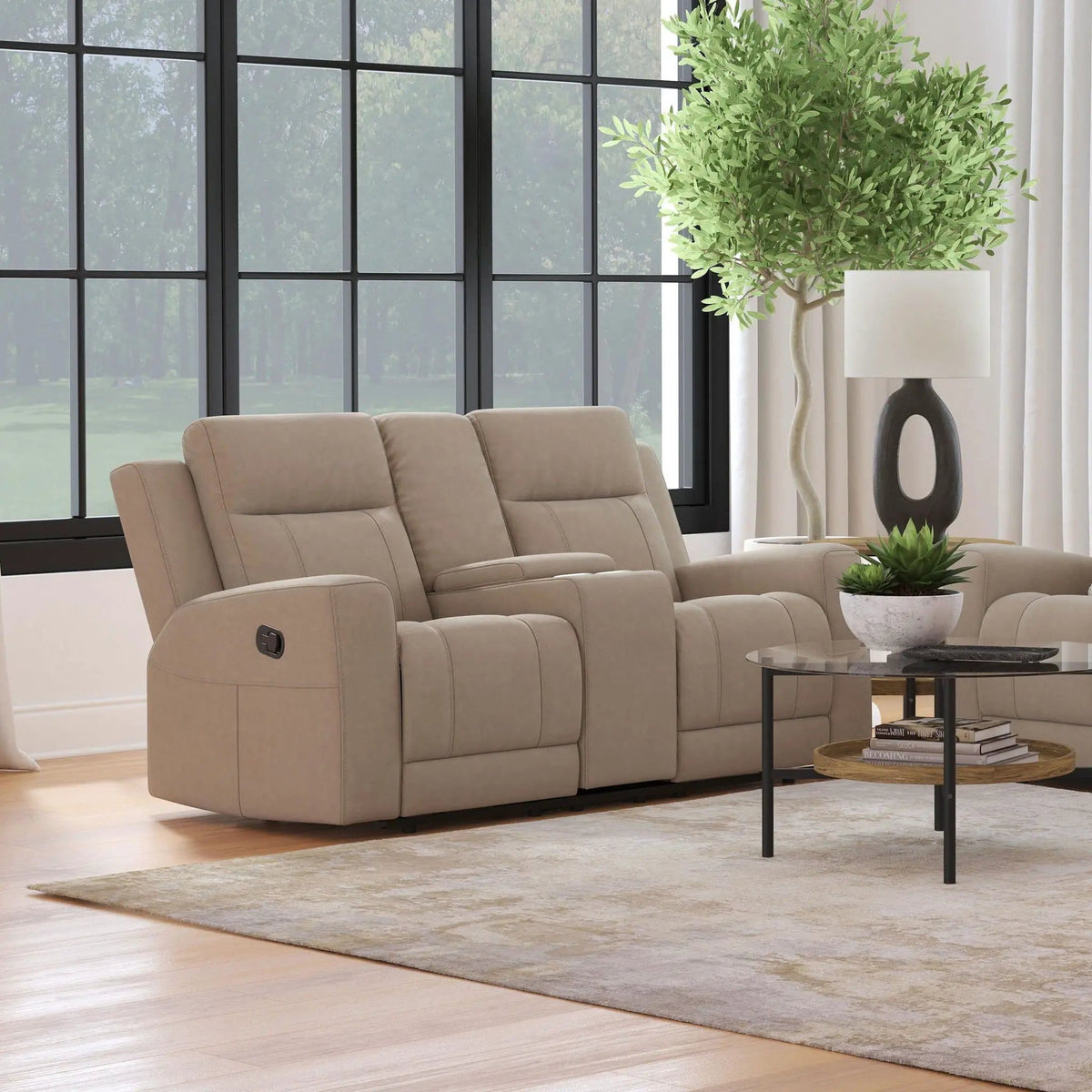 Brentwood Upholstered Motion Reclining Loveseat | 71.25 x 36.5 x 39.25 in | Living Room Furniture | Taupe