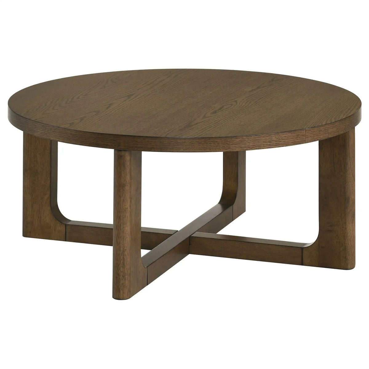Kessler Round Sculptural Wood Coffee Table | 35.5 x 35.5 x 16.25 in | Rubberwood & Engineered Wood | Brown