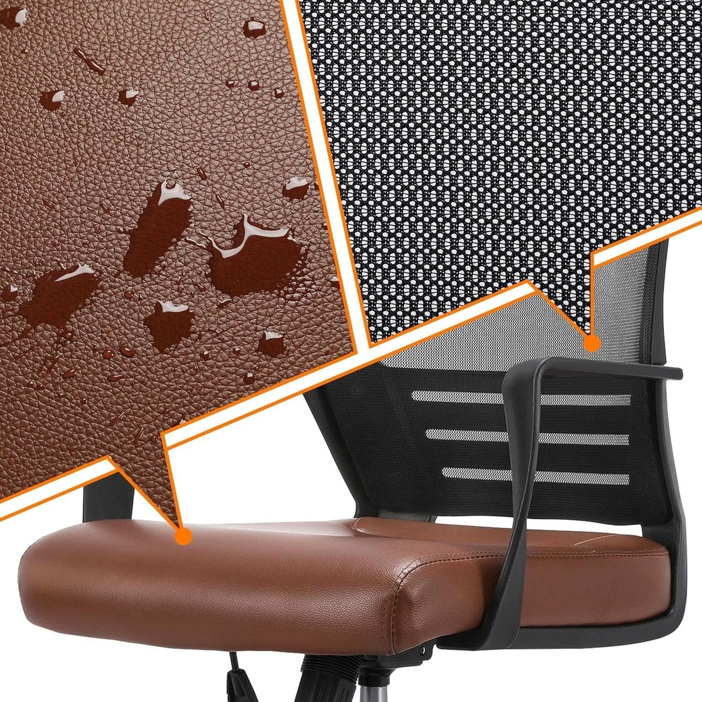 Ergonomic Leather Mesh Office Chair Lumbar Support Brown from PriceLows™
