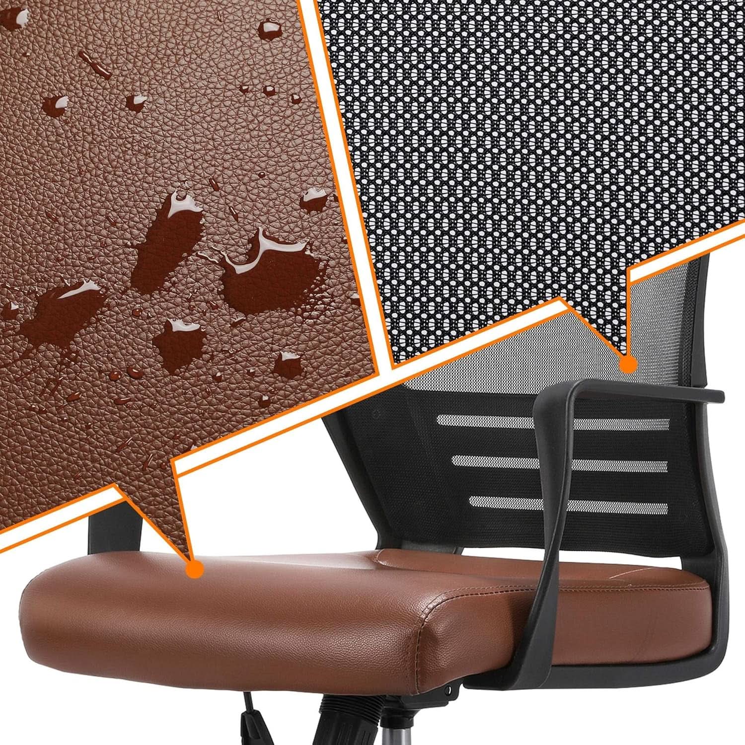 Ergonomic Leather Mesh Office Chair Lumbar Support Brown from PriceLows™
