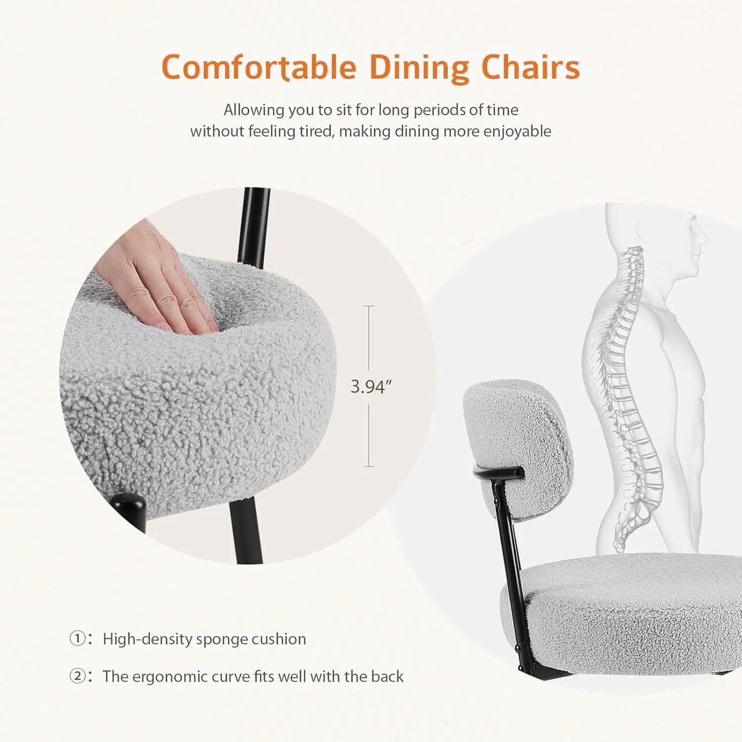 Boucle Upholstered Dining Chairs Set Of 4 With Curved Backrest Metal Legs Grey from PriceLows™