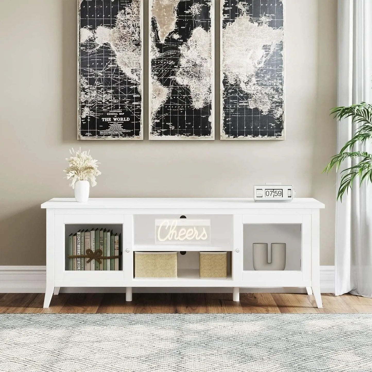 55 Inch TV Stand White With Storage Shelves And Cubbies from PriceLows™