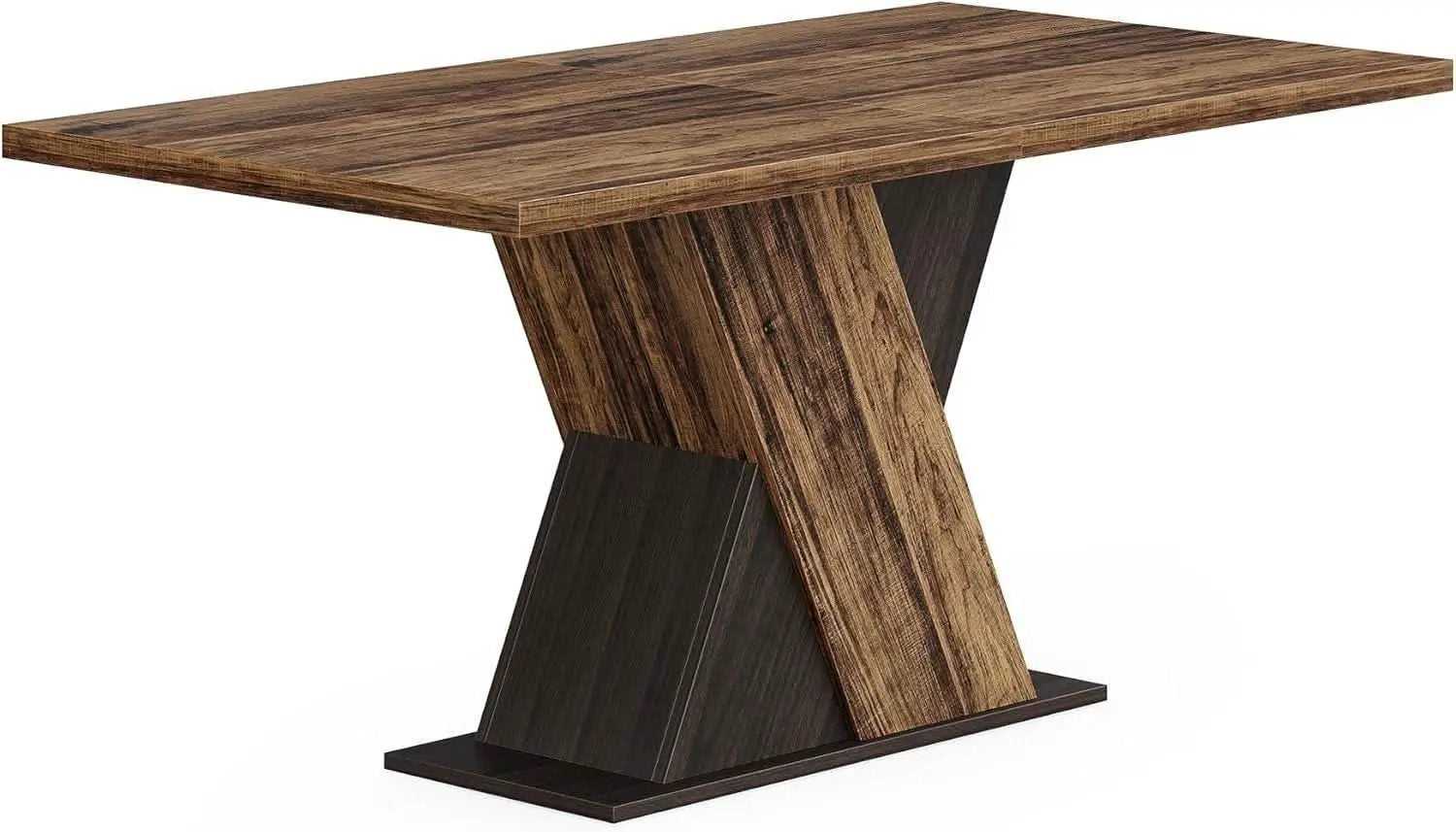 55 Inch Walnut Solid Industrial Dining Table Seats Six from PriceLows™