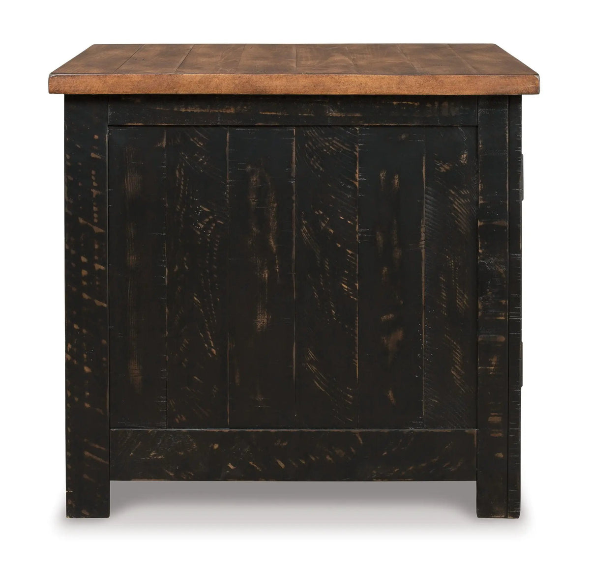 Valebeck Rectangular End Table | Black And Brown | Pine Veneers | Door With Adjustable Shelf