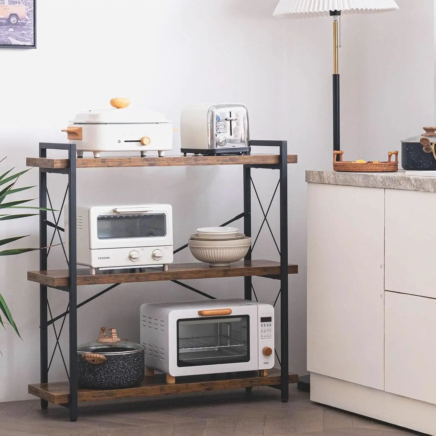 3 Tier Industrial Bookshelf Rustic Wood And Metal Open from PriceLows™