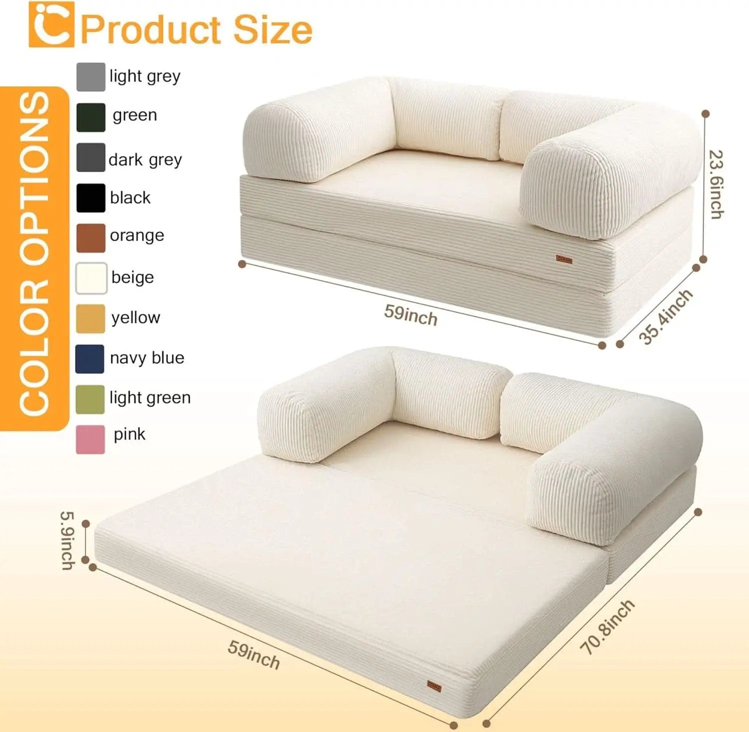 Queen Foldable Sleeper Sofa Bed LivingSpace SpaceSaver from PriceLows™