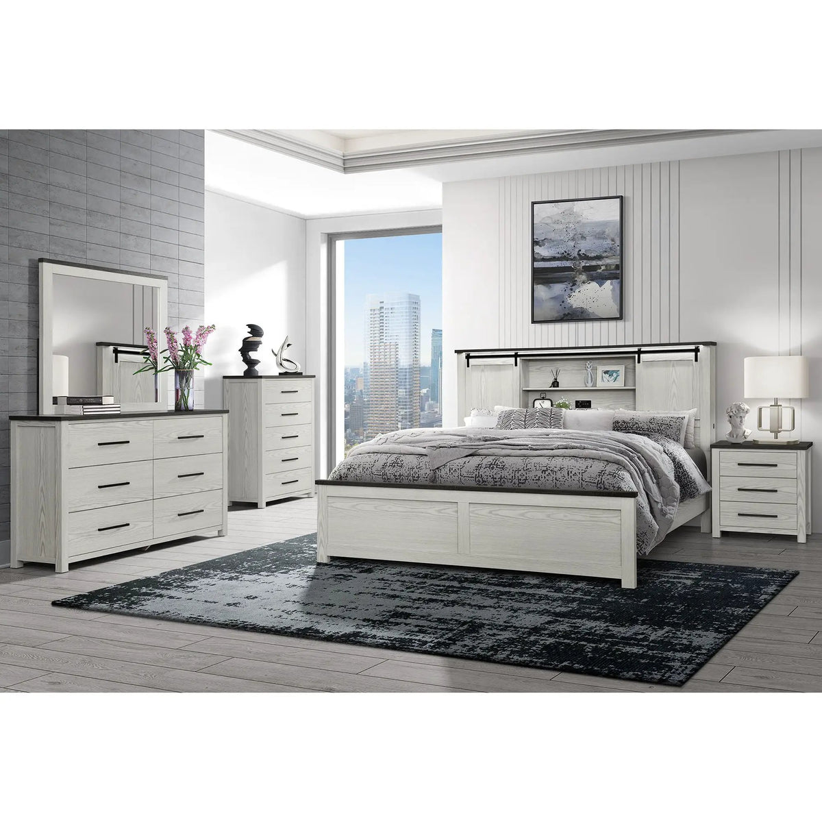 Avery Dresser | Beige | Dark Top | Black Bar Handles And Block Feet