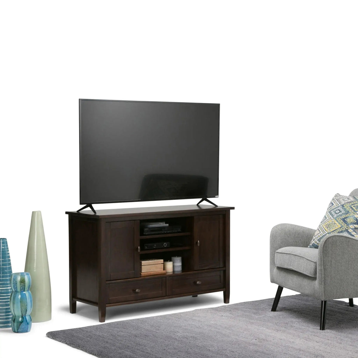 Warm Shaker TV Media Stand | Handcrafted Solid Wood | Two Bottom Drawers | 47 Inch Length
