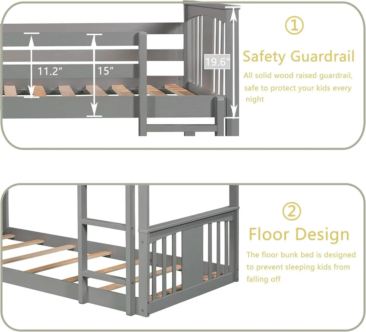 Twin Over Twin Bunk Bed With Slide In Gray For Kids from PriceLows™