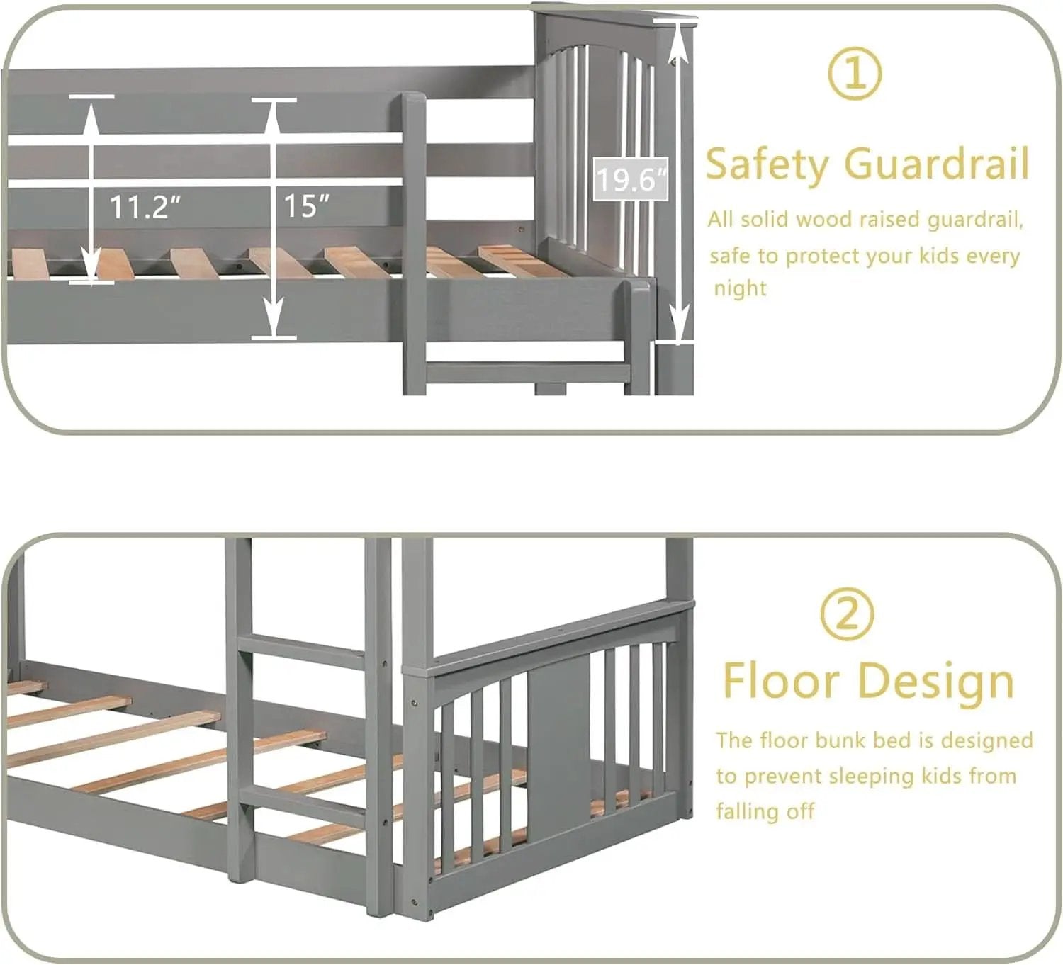 Twin Over Twin Bunk Bed With Slide In Gray For Kids from PriceLows™