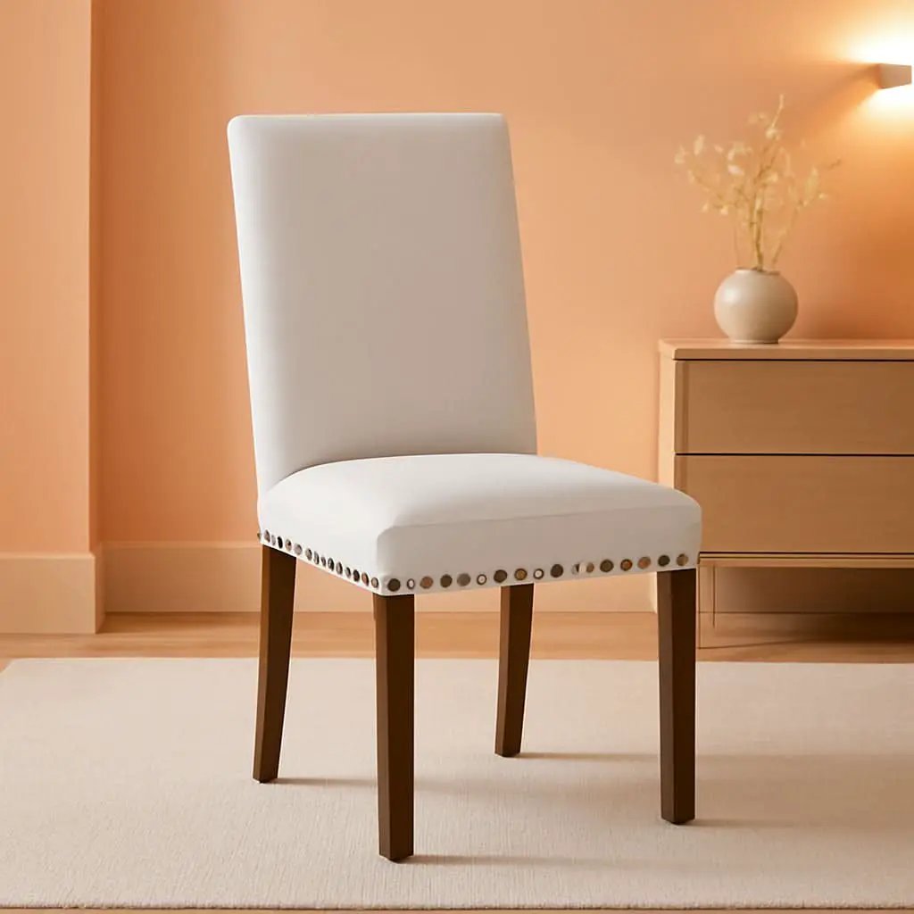 Beige Upholstered Parsons Chair With Nailhead Trim from PriceLows™