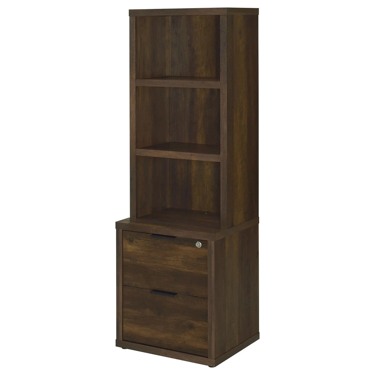 Westpark 3-shelf Bookcase USB and Lockable Drawer Dark Pine | 19.75 x 15.5 x 61.25 in | Engineered Wood & Veneer | Home Office