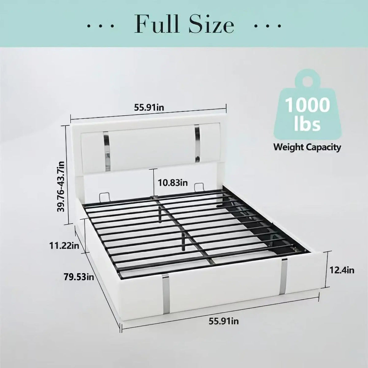 Upholstered Platform Bed Frame | Adjustable LED Headboard | Hydraulic Lift
