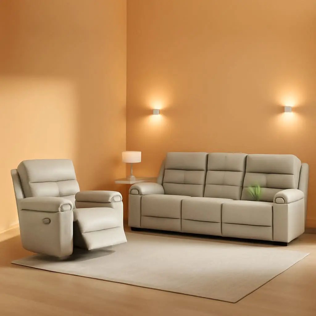 Genuine Leather Power Recliner Sofa Set 3 Piece Light Grey from PriceLows™