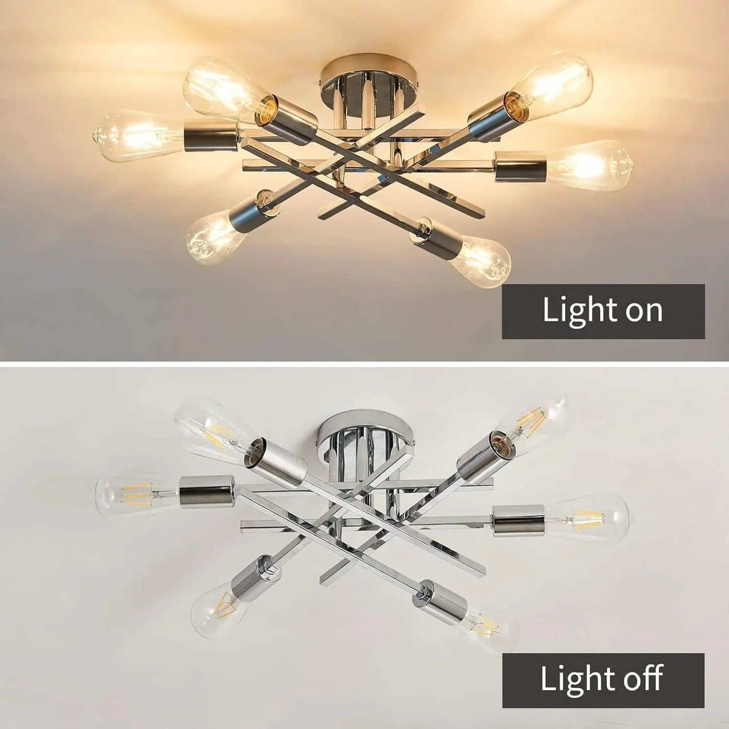 6 Light Chrome Sputnik Chandelier Semi Flush Mount Ceiling Light from PriceLows™