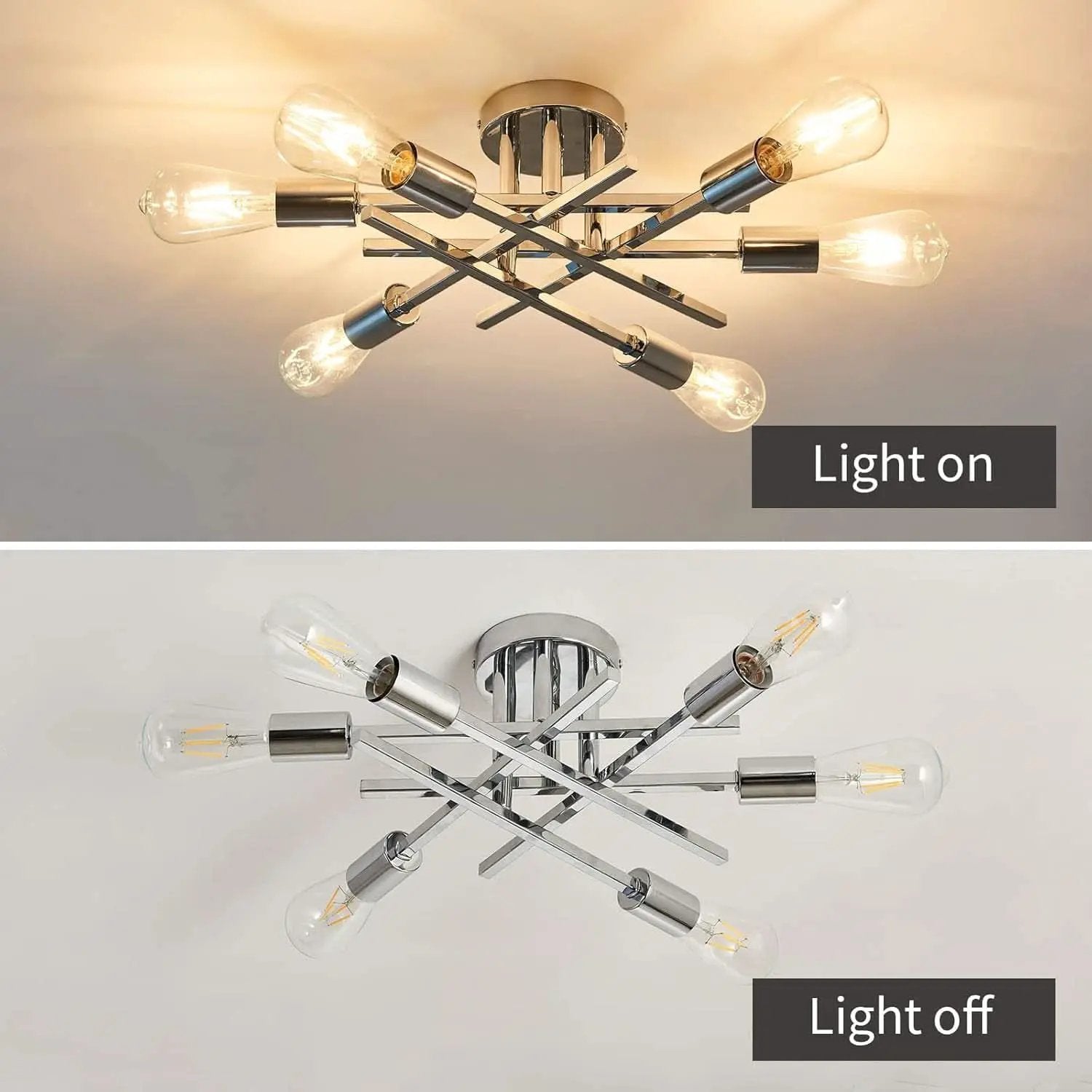6 Light Chrome Sputnik Chandelier Semi Flush Mount Ceiling Light from PriceLows™