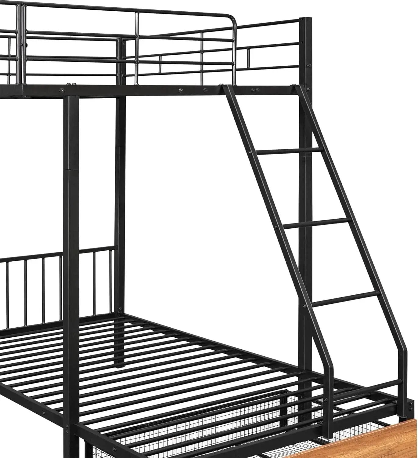 Black Metal Triple Bunk Bed With Drawers Full Over Twin Bunk Beds from PriceLows™