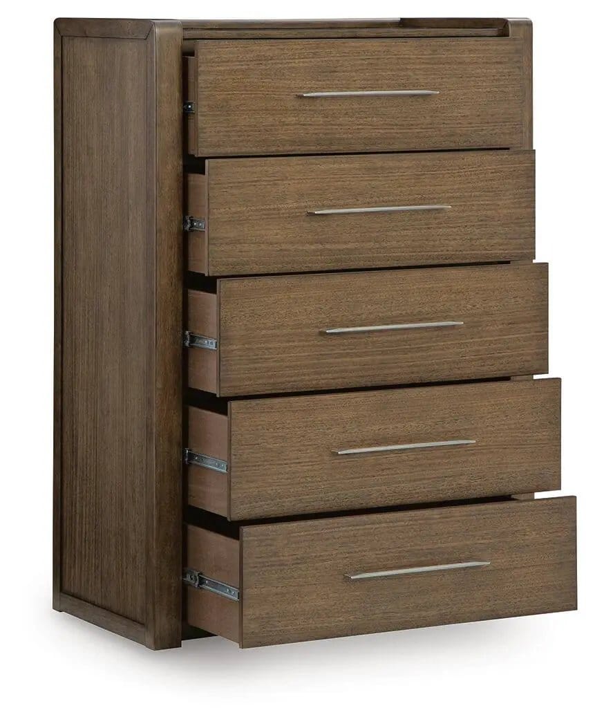 Marxmore Five Drawer Chest | 40 x 20.88 x 56.25 in | Mdf & Veneer | Brown