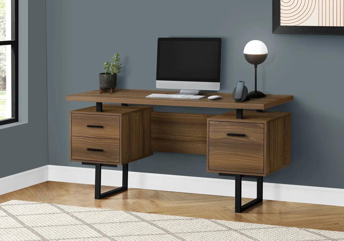 60 Inch Computer Desk | Laminate Finish | Two Top Drawers And File Drawer | Reversible Set-Up