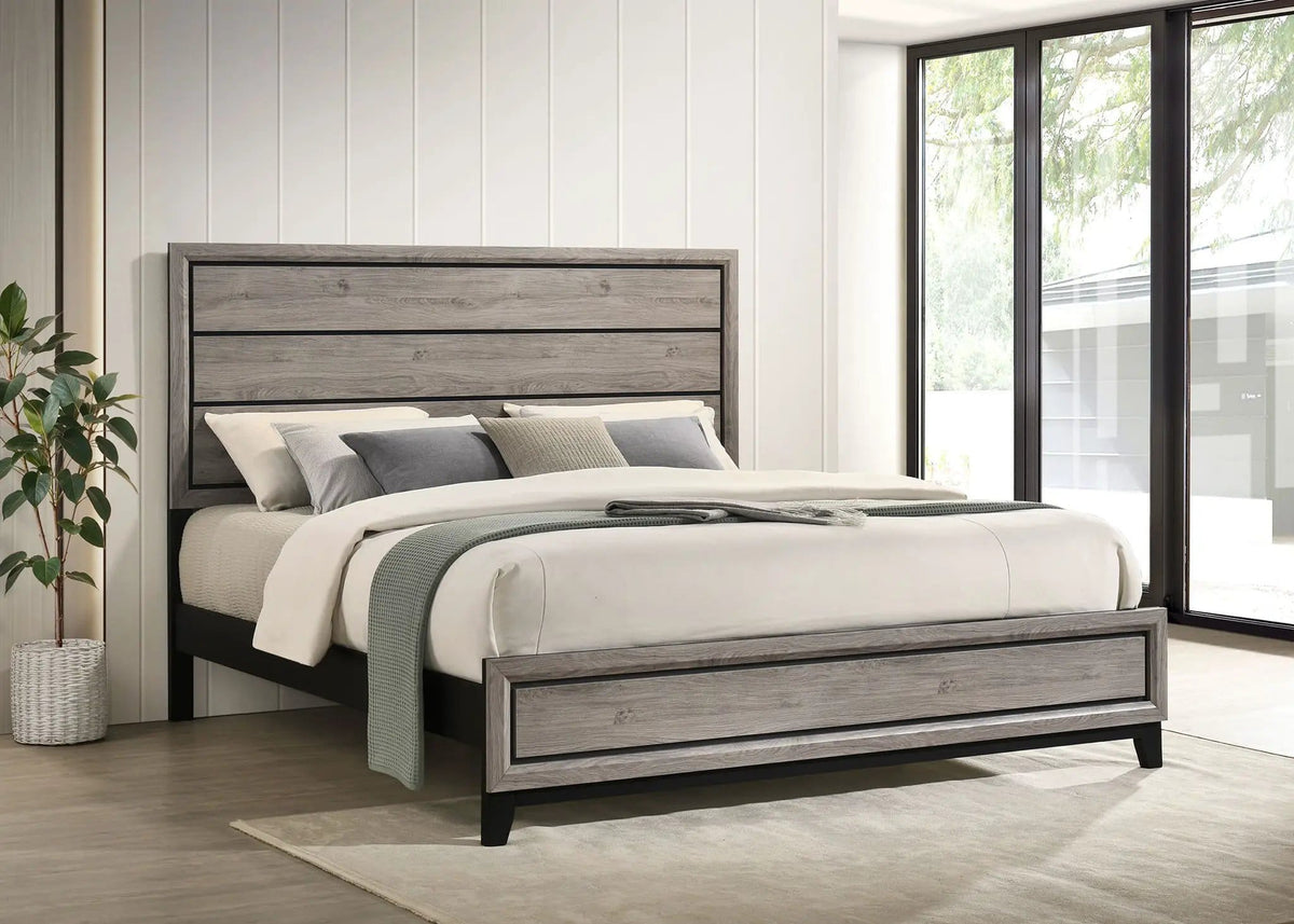 Valen Wood Eastern King Panel Bed Light | 79.5 x 84.5 x 56.25 in | Rubberwood & Engineered Wood | Taupe