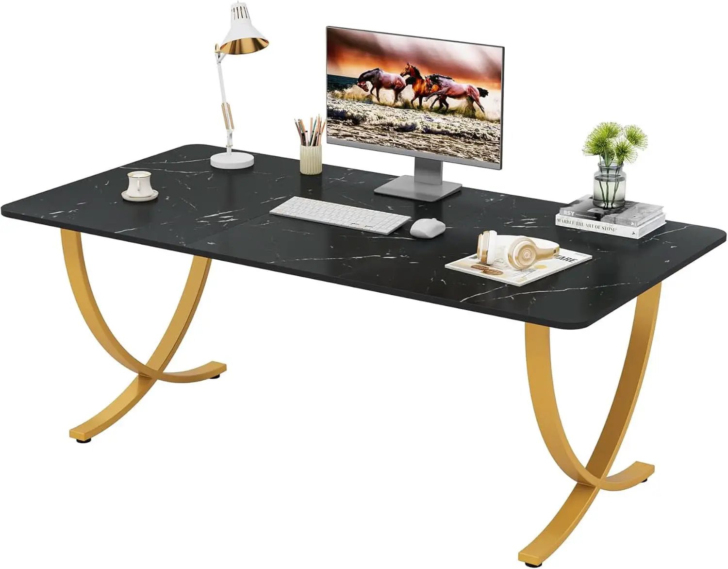 Executive Desk 63 Inch Wide Black And Gold Office Desk from PriceLows™