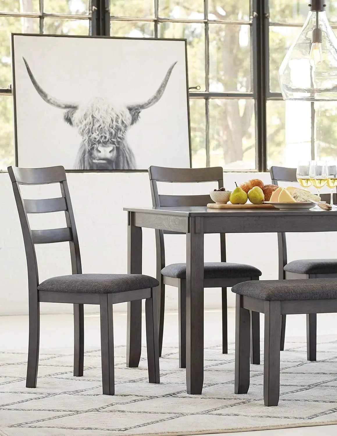 Charcoal Gray 6Piece Contemporary Dining Set Bench from PriceLows™